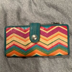 Fossil Chevron Wallet in Pink, Orange, and Teal